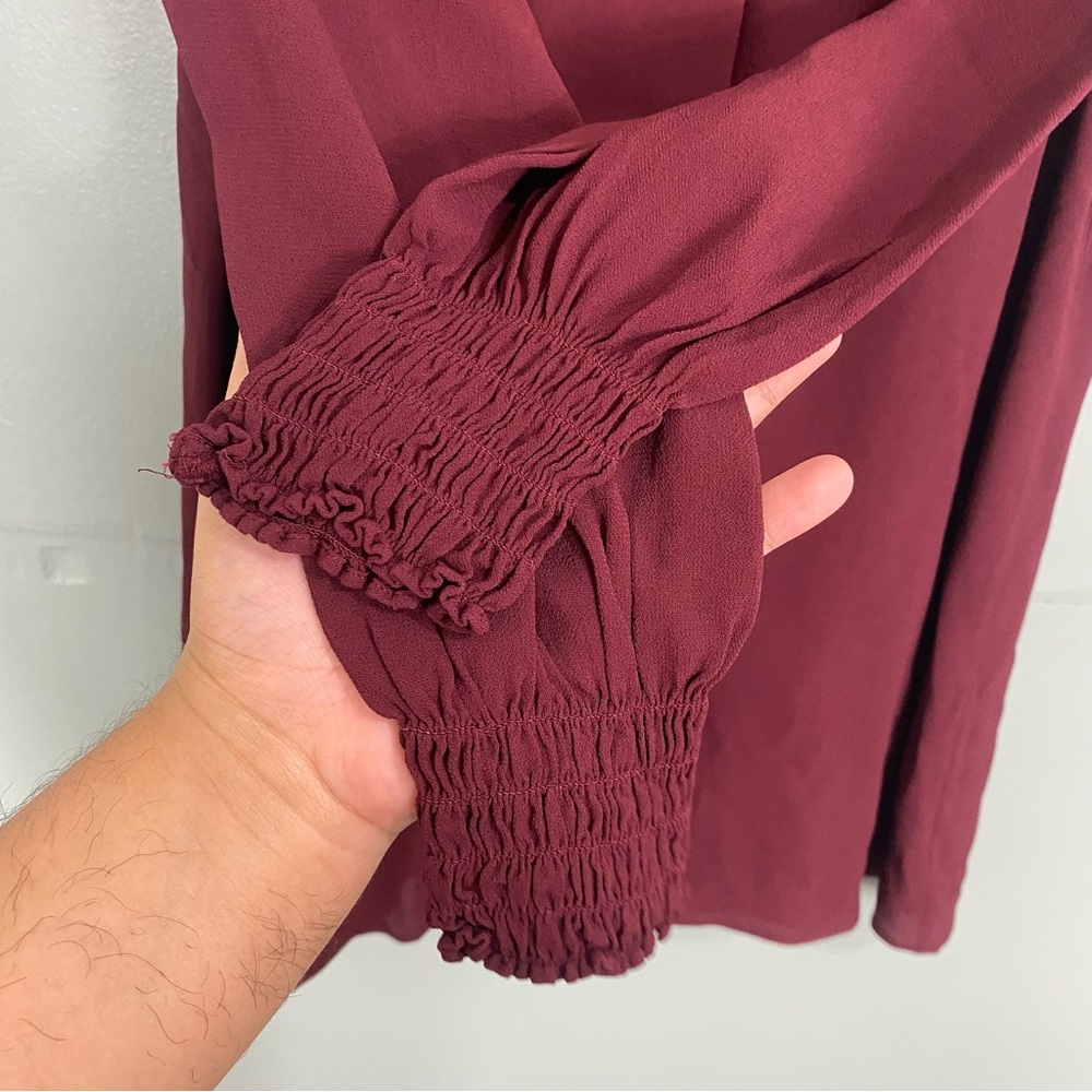 Reformation Brandi Mini Long Sleeve Burgundy Red Maroon Dress Medium Petite - Picture 6 of 9